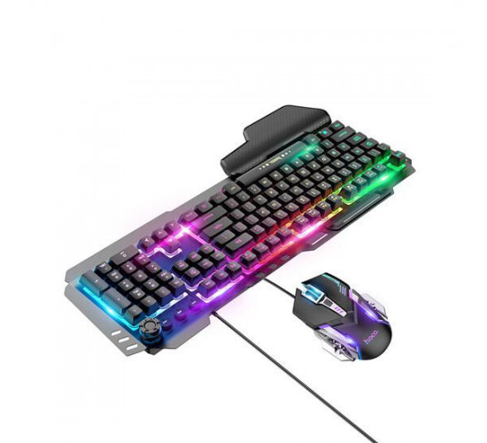 Light and Shadow RGB Gaming Keyboard and Mouse Set GM12 კომპიუტერული ტექნიკა, კომპიუტერის აქსესუარები ბრენდი: Hoco პროდუქტის ტიპი: Gaming კავშირი: Wired ფერი: black განათება: RGB Light and Shadow RGB Gaming Keyboard and Mouse Set GM12