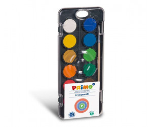 აკვარელი 126A12FN 12 watercolour tablets diametre 30 mm in plastic box with lid mixing palette and 1 brush