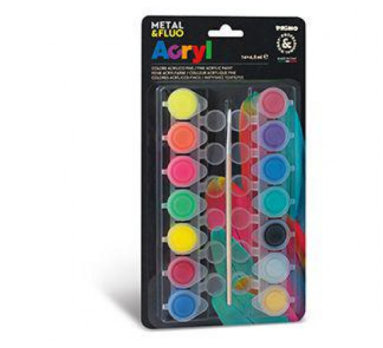 აკრილის საღებავი 14 acrylic colours x 4,5ml.Fluo+metal PRIMO