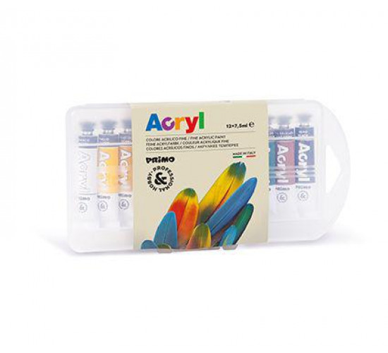აკრილის საღებავი PP box with 12 acrylic pain tubes 7,5 ml PRIMO