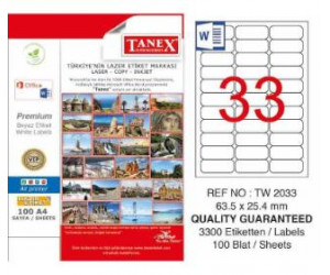ლეიბლი ა4 1*33 100ფურც (63.5x25.4) - 33 ნაჭრიანი Tanex