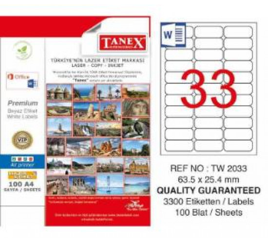 ლეიბლი ა4 1*33 100ფურც (63.5x25.4) - 33 ნაჭრიანი Tanex
