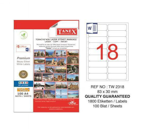 ლეიბლი ა4 1x18 100ფურც (83x30) - 18 ნაჭრიანი