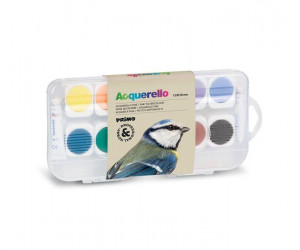 აკვარელი 12 fine watercolour tablets diametre 30 mm 1 brush and 2 white tubes 75 ml poster paint 136A12GMH
