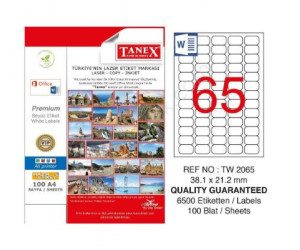 ლეიბლი ა4 1*65 100ფურც (38.1x21.2) - 65 ნაჭრიანი Tanex