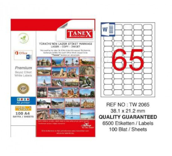 ლეიბლი ა4 1x65 100ფურც (38.1x21.2) - 65 ნაჭრიანი