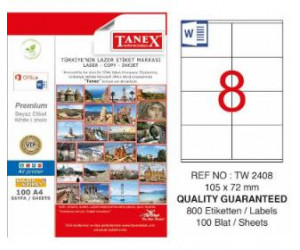ლეიბლი ა4 1*8 100ფურც (105x72) - 8 ნაჭრიანი Tanex