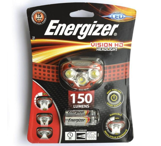 ფანარი თავზე დასამაგრებელი Energizer Vision HD E300280500 ელექტრო აქსესუარები, წვრილი ტექნიკა ტექნიკური მახასიათებლები: • მწარმოებელი: Energizer • კვება: 3AAA (LR03) • მაქსიმ. ფანარი თავზე დასამაგრებელი Energizer Vision HD E300280500
