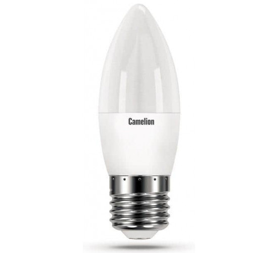 შუქდიოდური ნათურა LED10-C35-845-E27 4500K 10W E27 ელექტრო აქსესუარები, წვრილი ტექნიკა Camelion აწარმოებს მაღალხარისხიან პროდუქციას: კვების წყარო, სინათლის წყარო, სანათები. შუქდიოდური ნათურა LED10-C35-845-E27 4500K 10W E27
